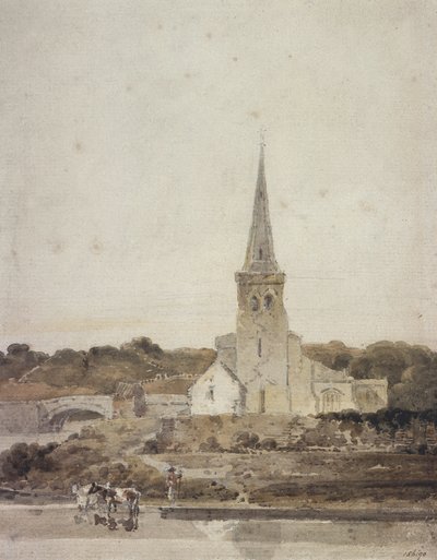 Paysage avec une église au bord d